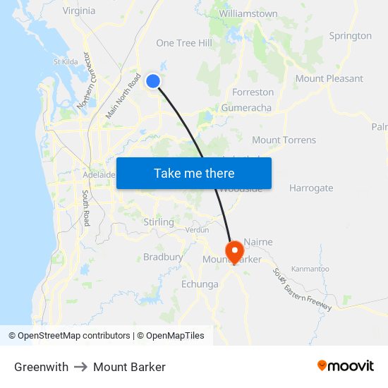 Greenwith to Mount Barker map