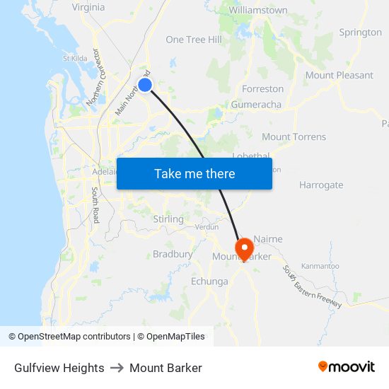 Gulfview Heights to Mount Barker map