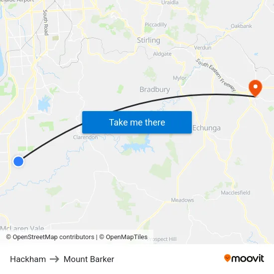 Hackham to Mount Barker map