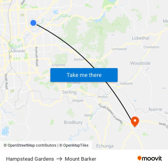 Hampstead Gardens to Mount Barker map