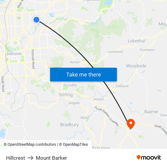 Hillcrest to Mount Barker map