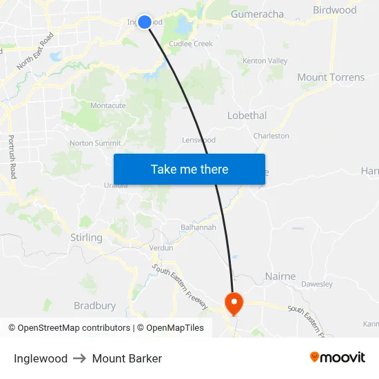 Inglewood to Mount Barker map