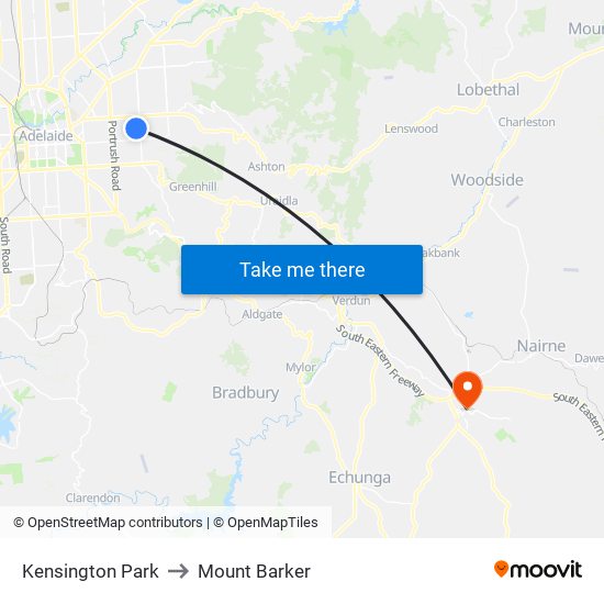 Kensington Park to Mount Barker map