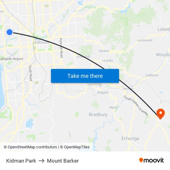 Kidman Park to Mount Barker map