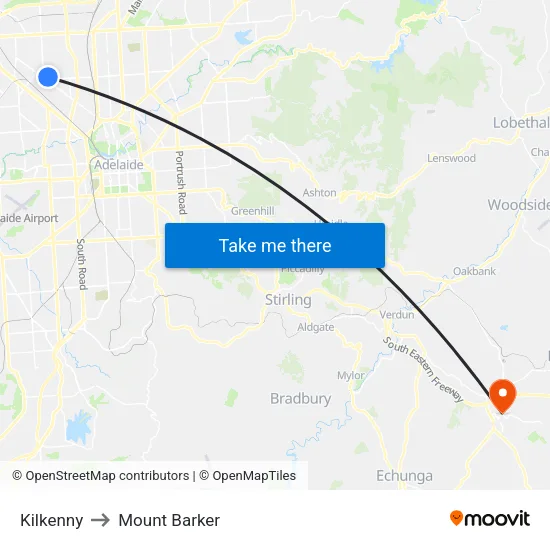Kilkenny to Mount Barker map