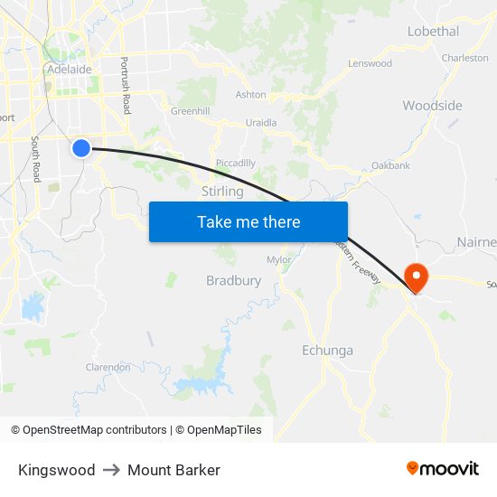 Kingswood to Mount Barker map