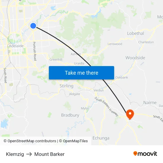 Klemzig to Mount Barker map