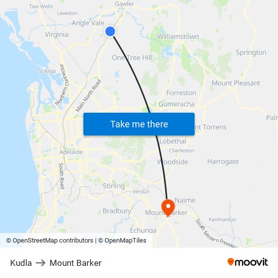 Kudla to Mount Barker map