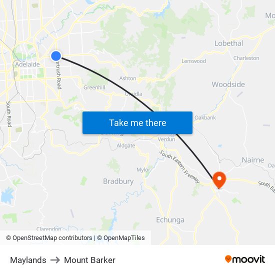 Maylands to Mount Barker map