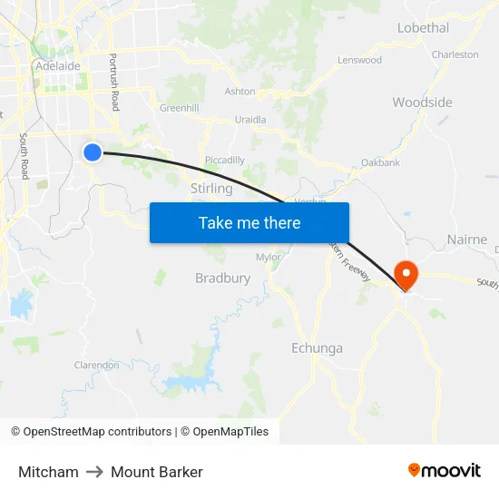 Mitcham to Mount Barker map