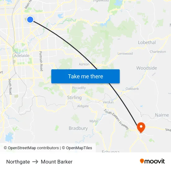 Northgate to Mount Barker map