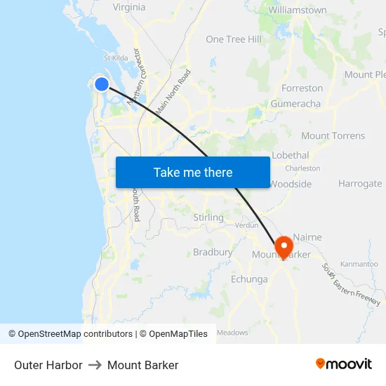 Outer Harbor to Mount Barker map