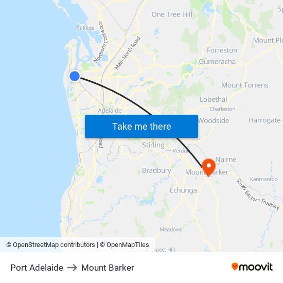 Port Adelaide to Mount Barker map