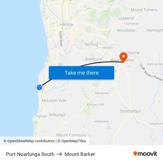 Port Noarlunga South to Mount Barker map