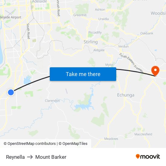 Reynella to Mount Barker map