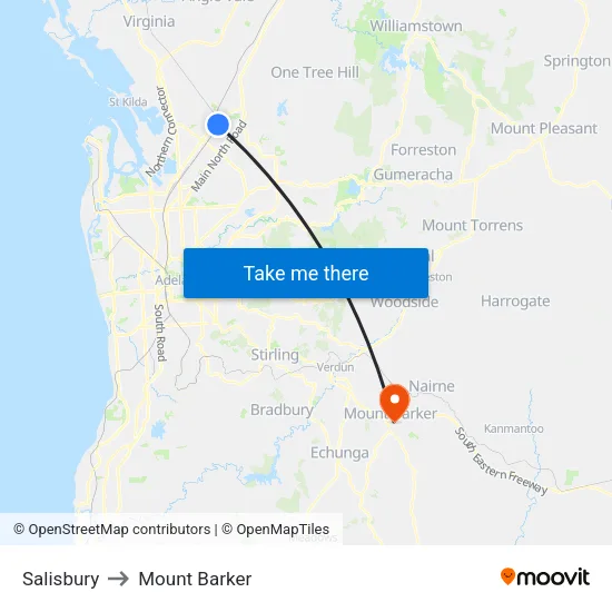 Salisbury to Mount Barker map
