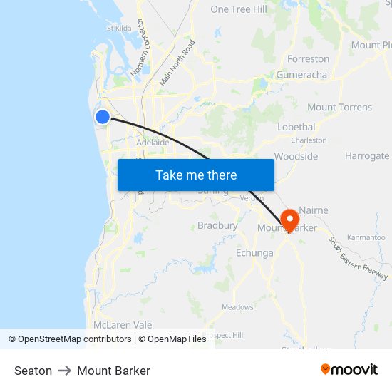 Seaton to Mount Barker map