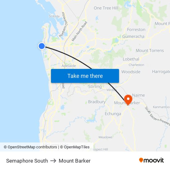Semaphore South to Mount Barker map