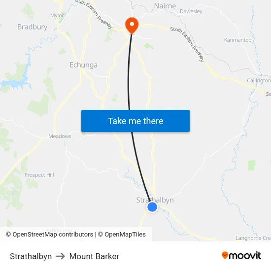 Strathalbyn to Mount Barker map