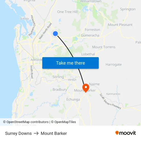 Surrey Downs to Mount Barker map