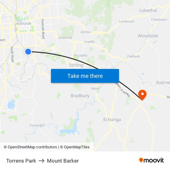 Torrens Park to Mount Barker map