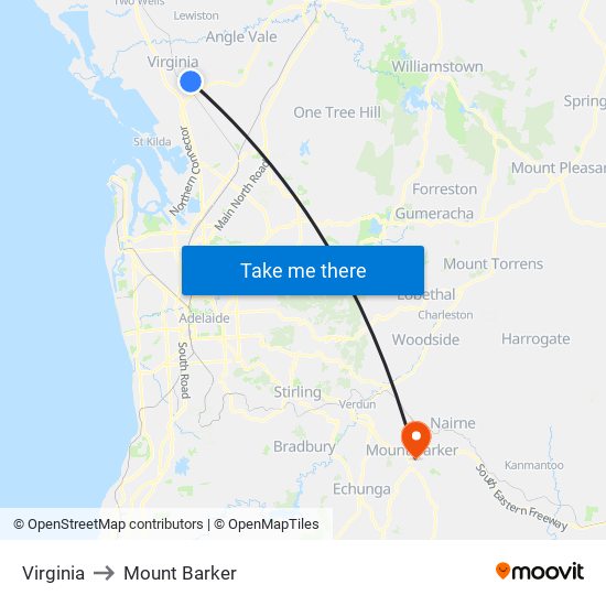 Virginia to Mount Barker map