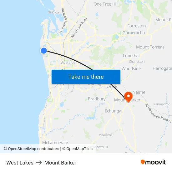 West Lakes to Mount Barker map