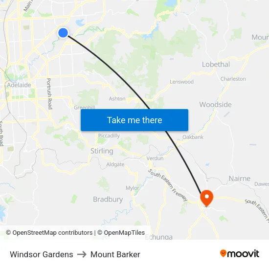 Windsor Gardens to Mount Barker map