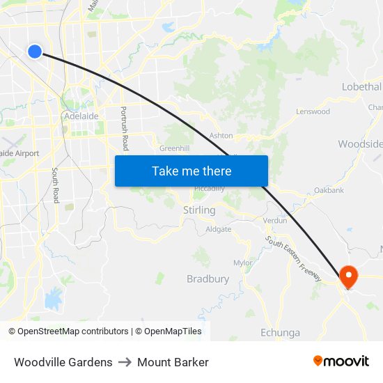 Woodville Gardens to Mount Barker map