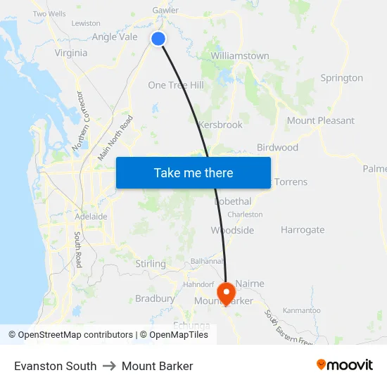Evanston South to Mount Barker map