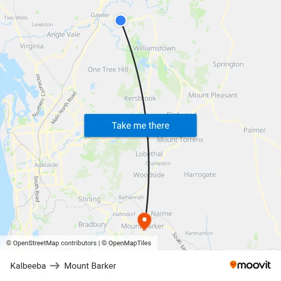 Kalbeeba to Mount Barker map