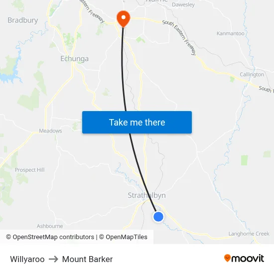Willyaroo to Mount Barker map