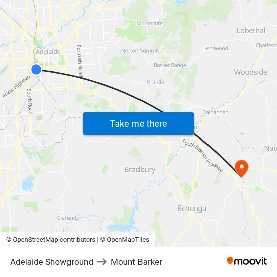 Adelaide Showground to Mount Barker map