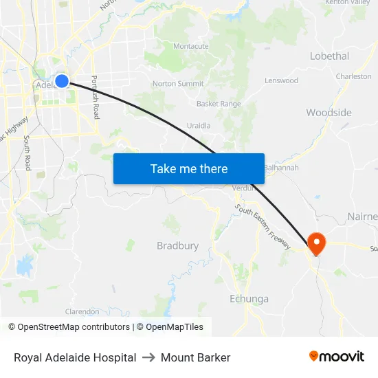 Royal Adelaide Hospital to Mount Barker map