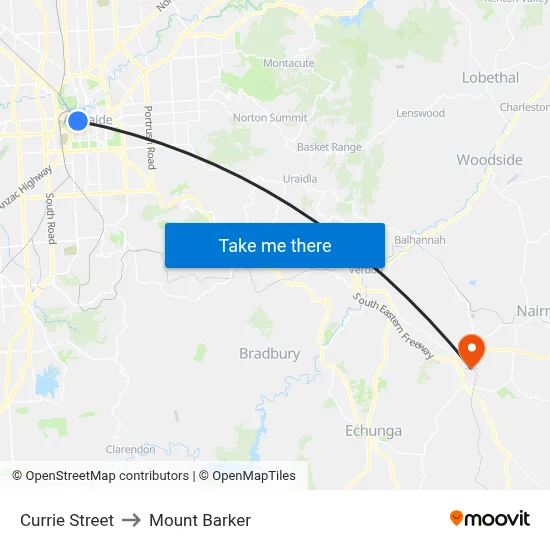 Currie Street to Mount Barker map