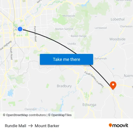 Rundle Mall to Mount Barker map
