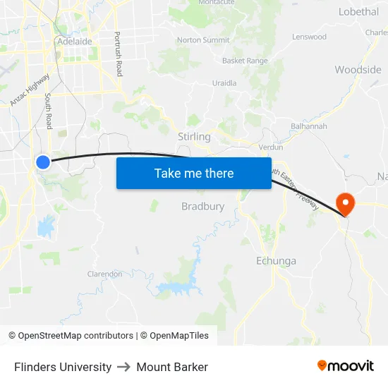 Flinders University to Mount Barker map