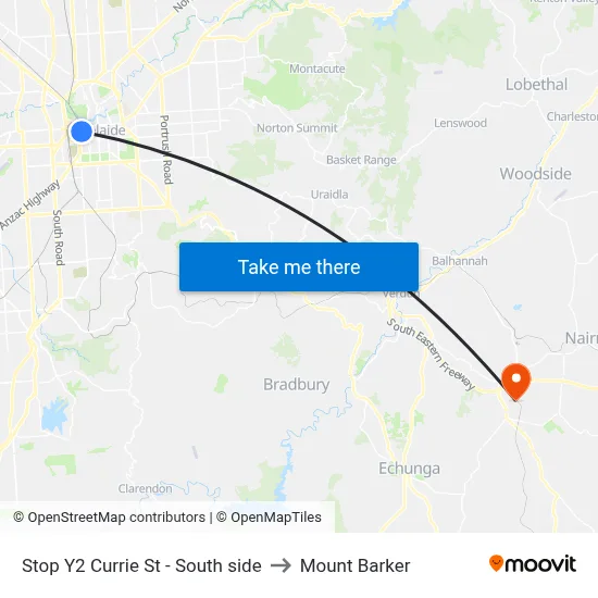 Stop Y2 Currie St - South side to Mount Barker map