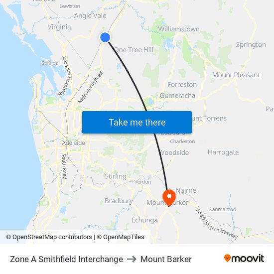 Zone A Smithfield Interchange to Mount Barker map