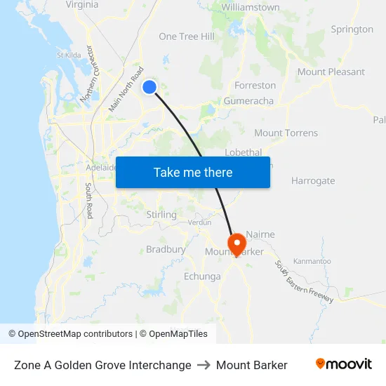 Zone A Golden Grove Interchange to Mount Barker map