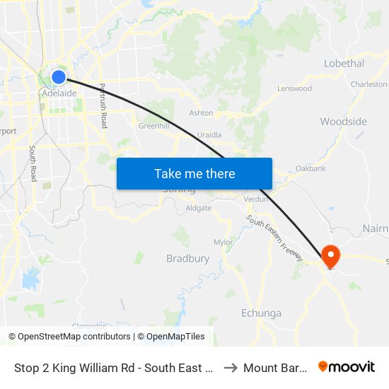 Stop 2 King William Rd - South East side to Mount Barker map