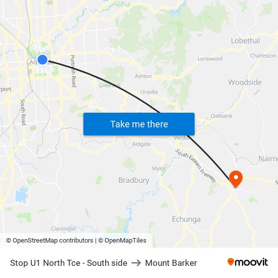 Stop U1 North Tce - South side to Mount Barker map