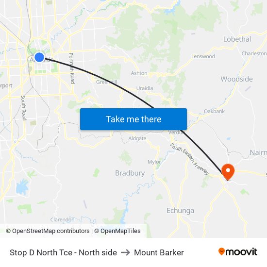 Stop D North Tce - North side to Mount Barker map
