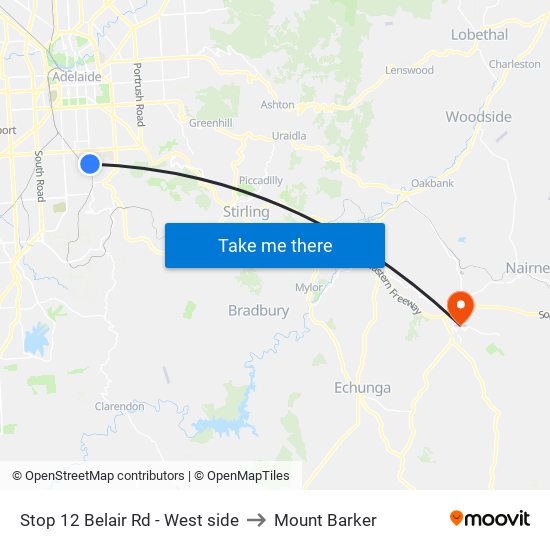 Stop 12 Belair Rd - West side to Mount Barker map