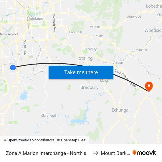 Zone A Marion Interchange - North side to Mount Barker map