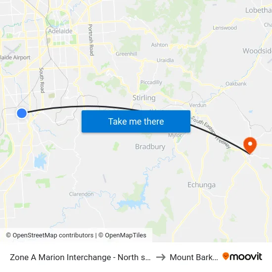 Zone A Marion Interchange - North side to Mount Barker map