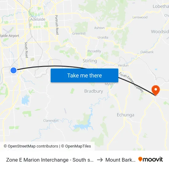 Zone E Marion Interchange - South side to Mount Barker map