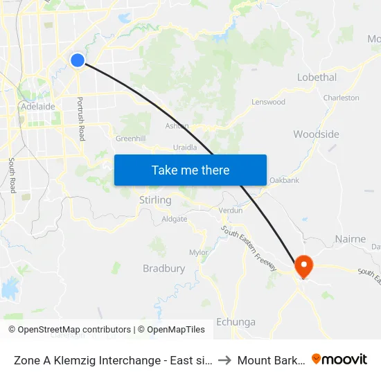 Zone A Klemzig Interchange - East side to Mount Barker map