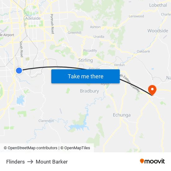 Flinders to Mount Barker map