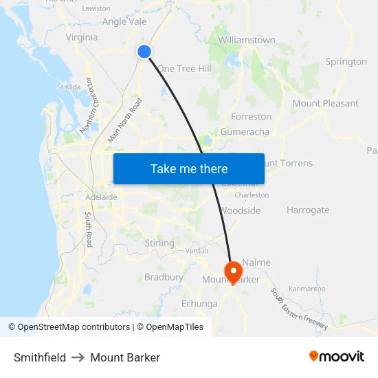 Smithfield to Mount Barker map
